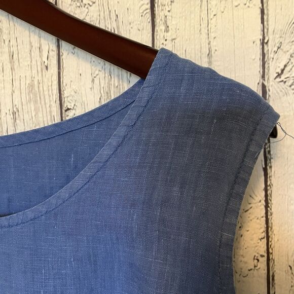 Bryn Walker Womens Linen Tunic Tank Dress Size L Elastic Hem Lagenlook Blue - Picture 3 of 14